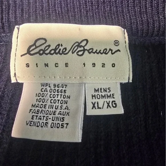 Eddie Bauer Vintage Men XL Navy Blue Ribbed Knit 100% Cotton Sweater Made in USA - Picture 2 of 5